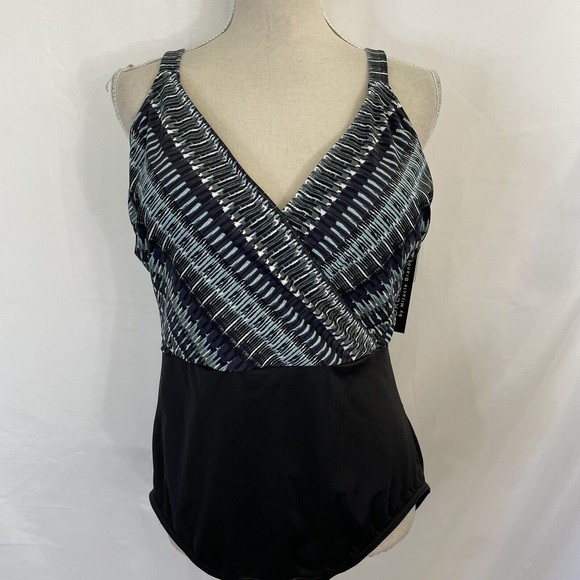 Dreamsuit Miraclesuits One Piece Swimsuit Cross Ruched Metallics Black Size 18W - Picture 1 of 8